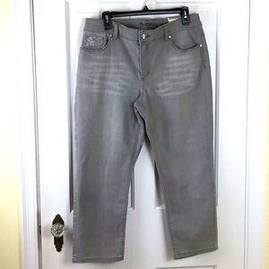 CHICO’S Womens Cropped Jeans Embellished Size M Gray Denim NWT